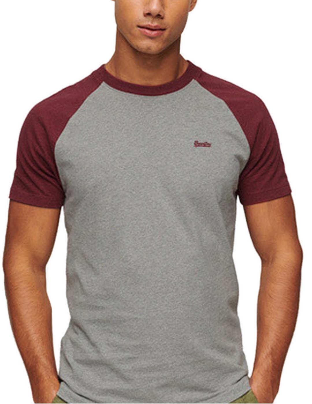 Camiseta Superdry beisbolera gris/granate de hombre