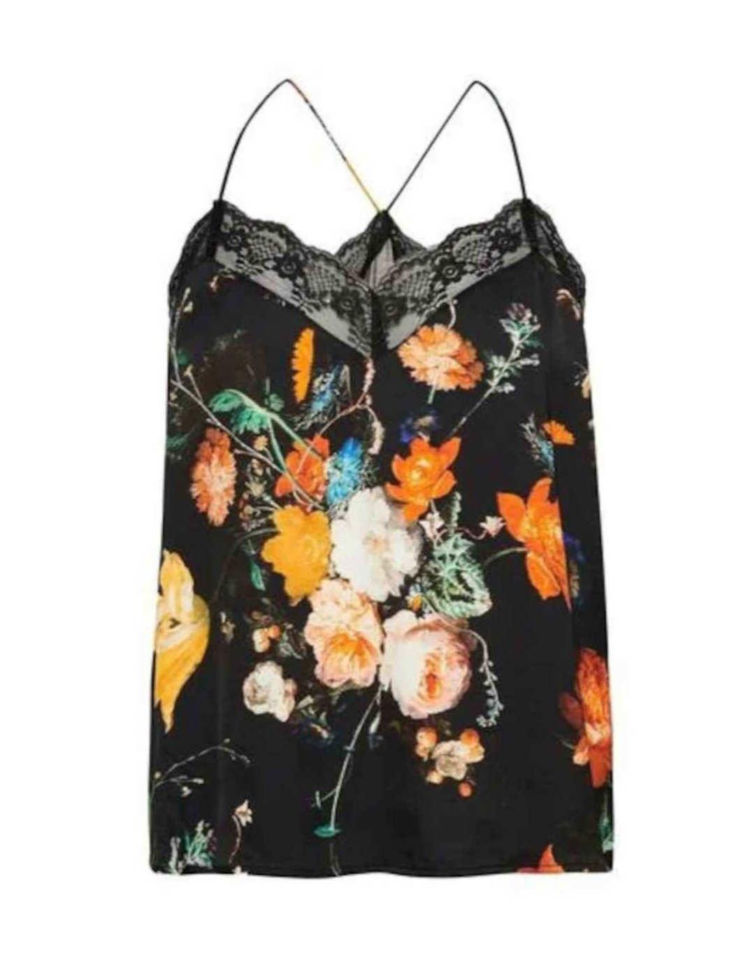 Camiseta Superdry lencera negra con flores de mujer