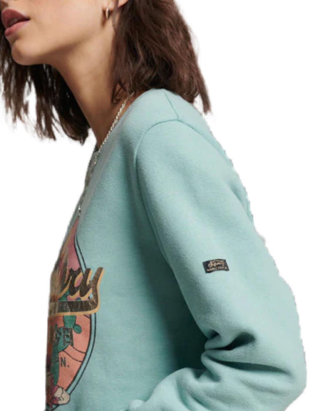 Sudadera Supedry Narrative verde agua sin capucha para mujer