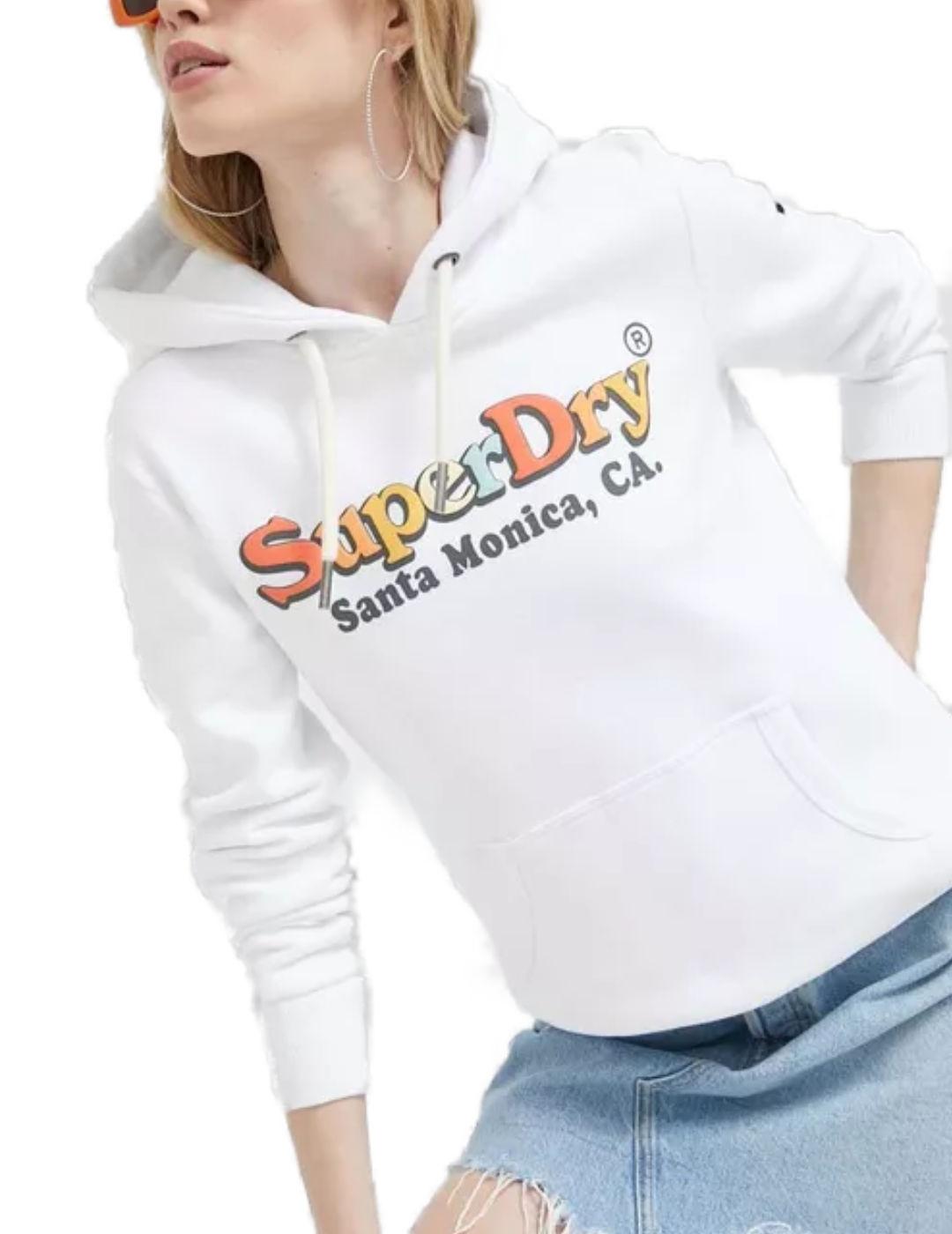 Sudadera Superdry Rainbow blanca con capucha para mujer