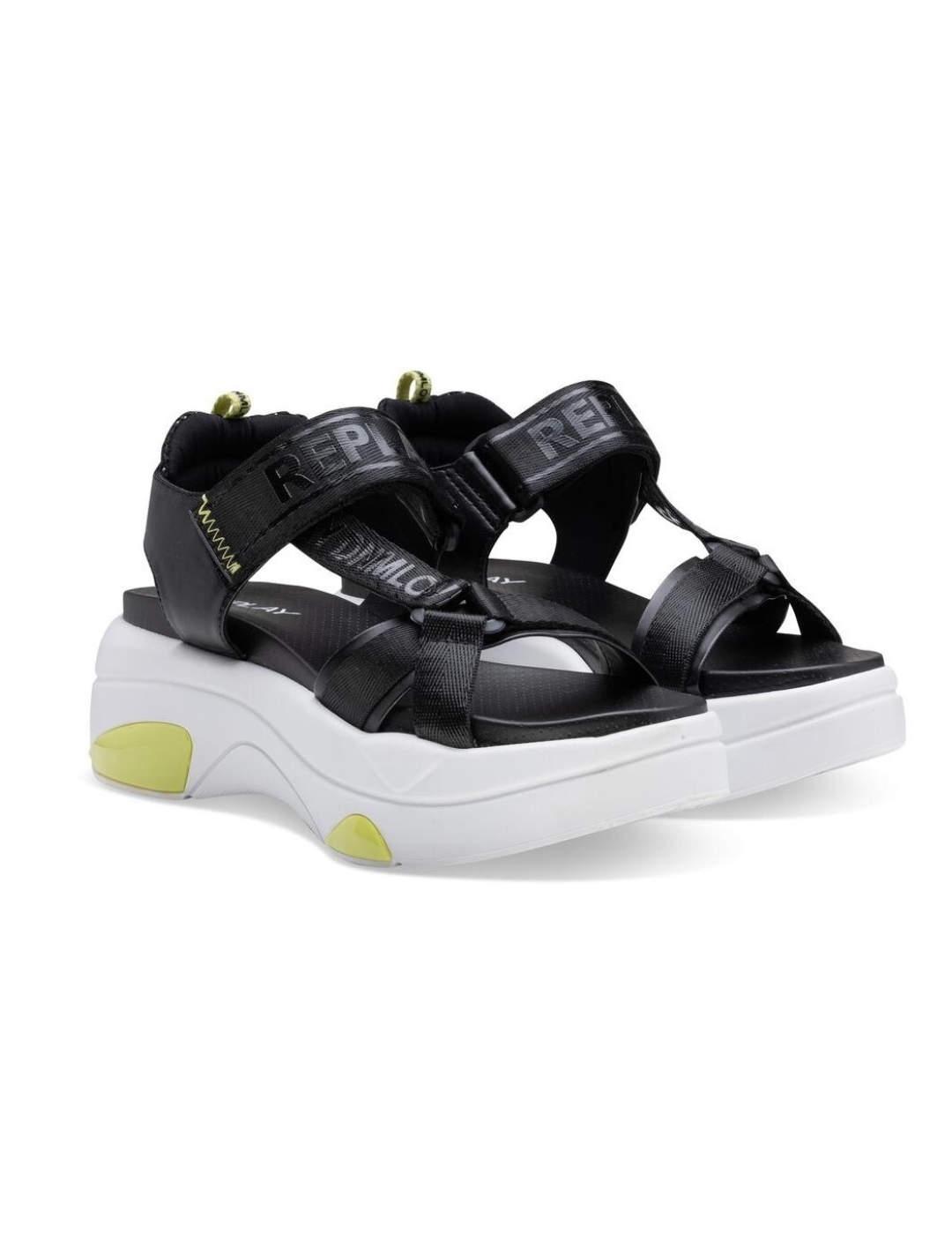Sandalia Replay Tempura negro y fluor para mujer