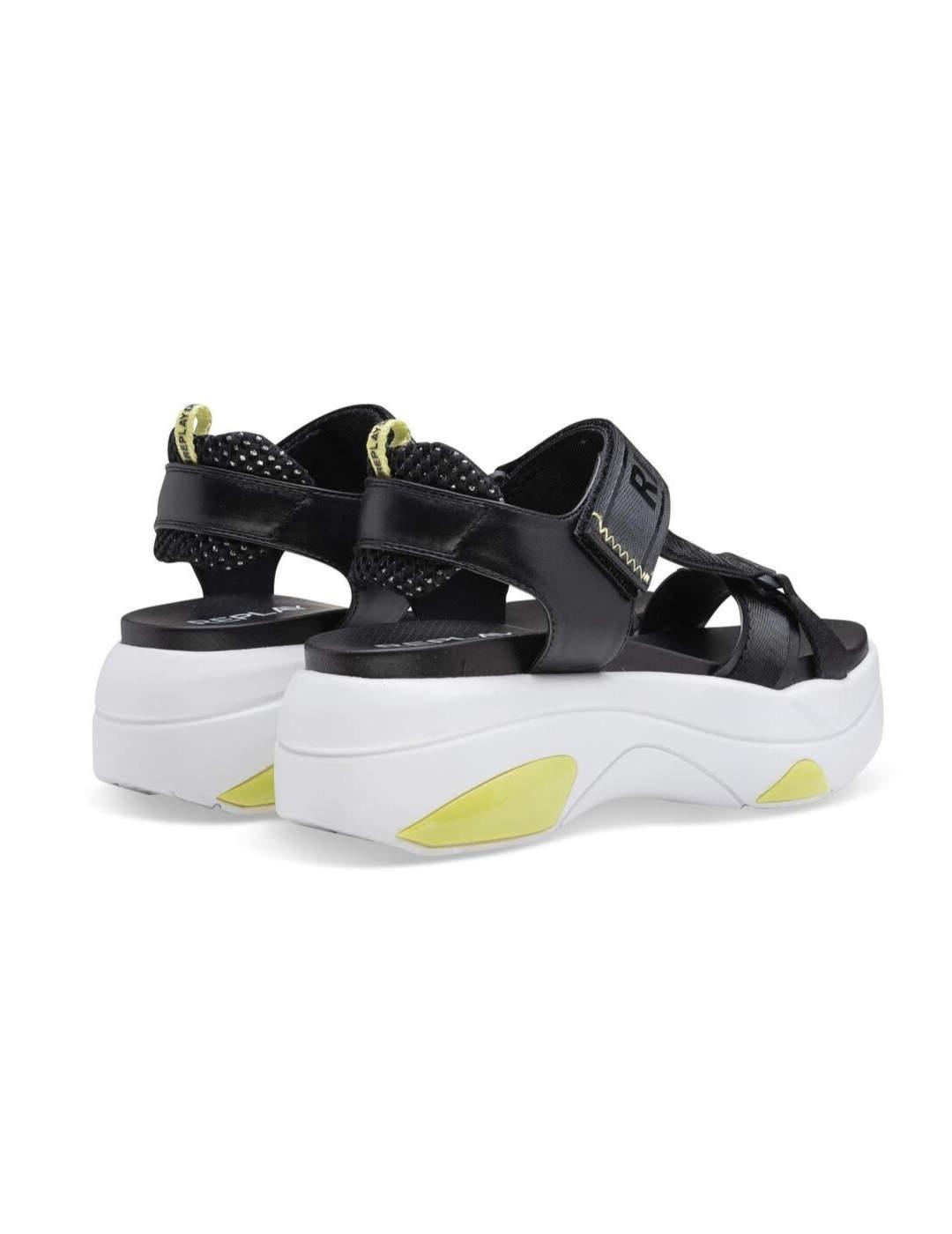 Sandalia Replay Tempura negro y fluor para mujer
