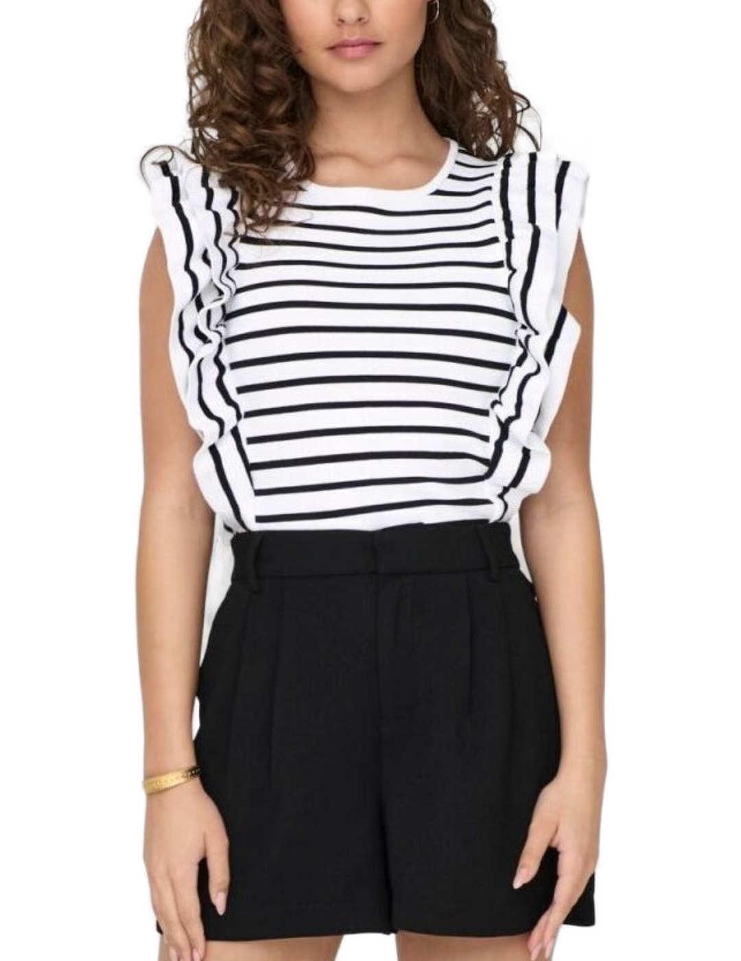 Camiseta Only Sandy blanca rayas negras para mujer