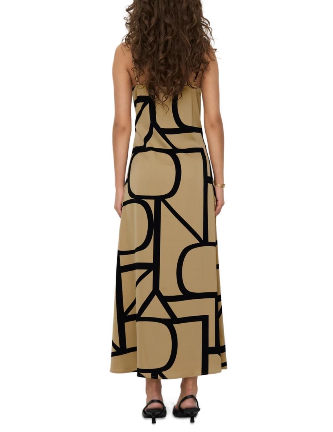 Vestido largo Only beige estampado negro de tirantes mujer