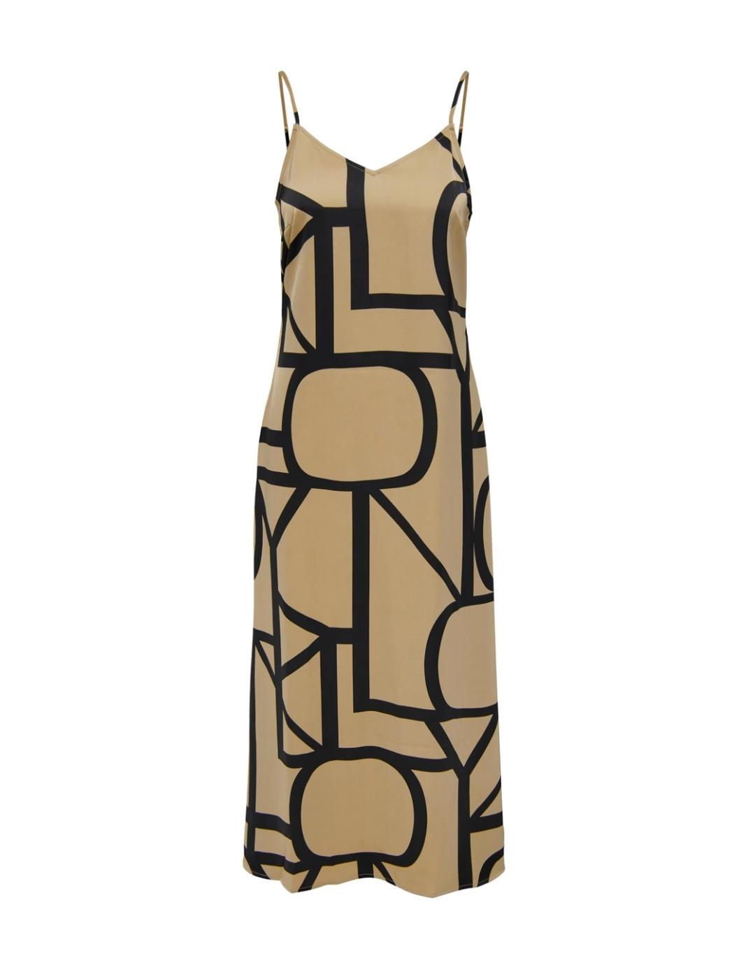 Vestido largo Only beige estampado negro de tirantes mujer