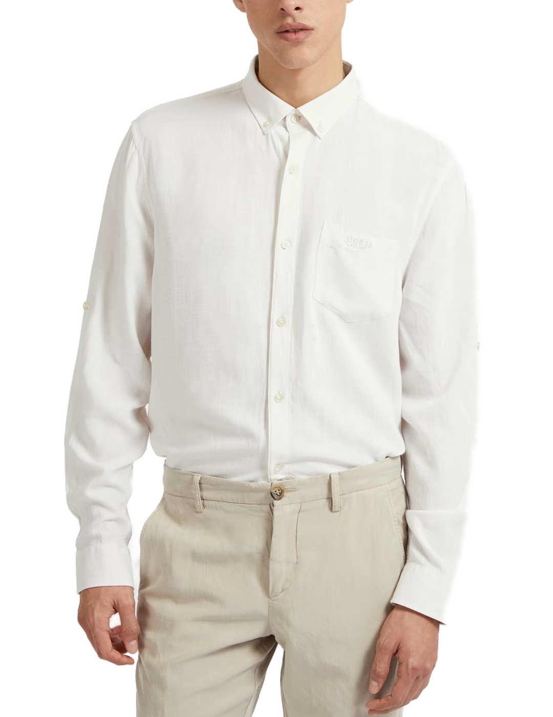 Camisa Guess Collins blanca de lino para hombre