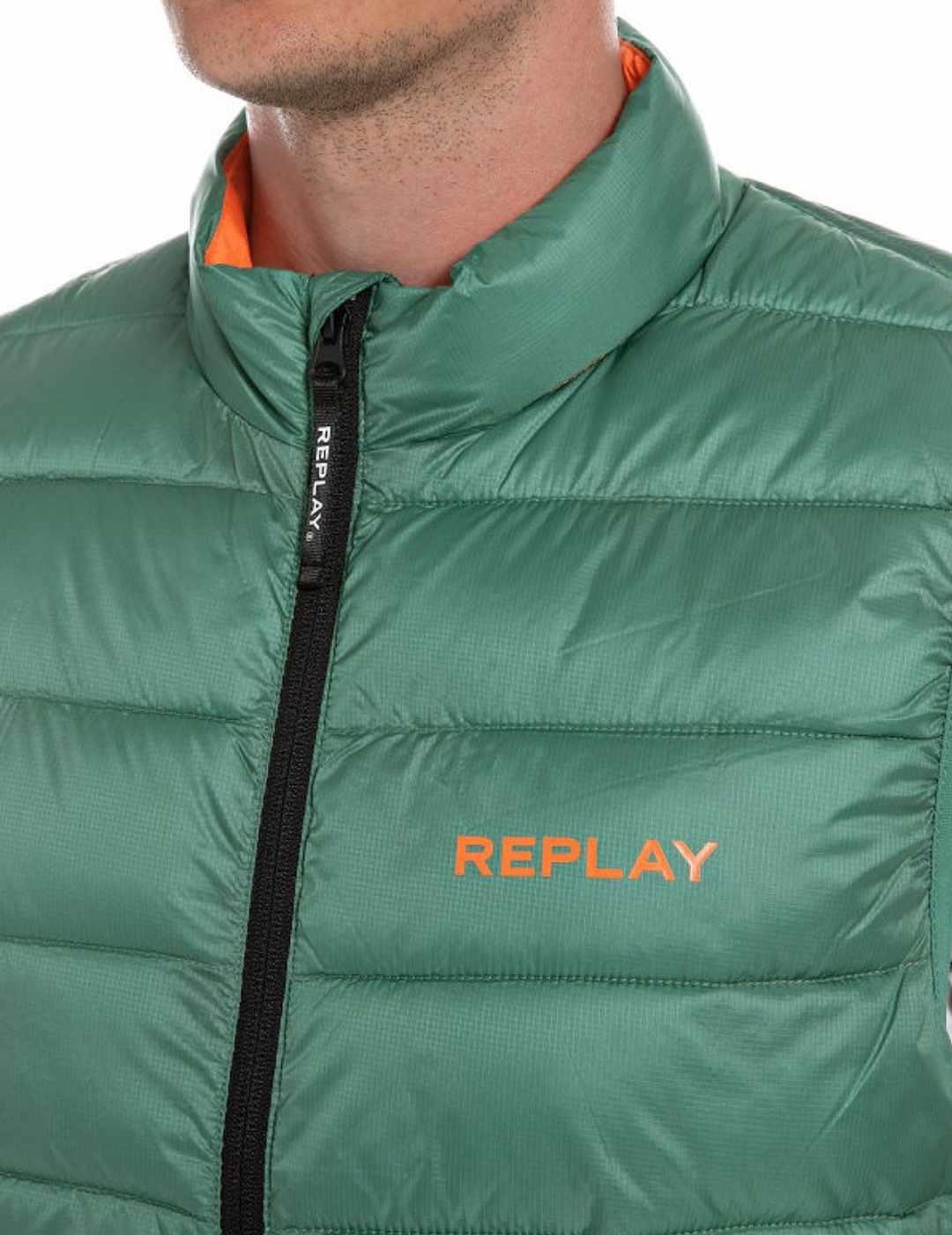 Chaleco Replay verde guateado para hombre