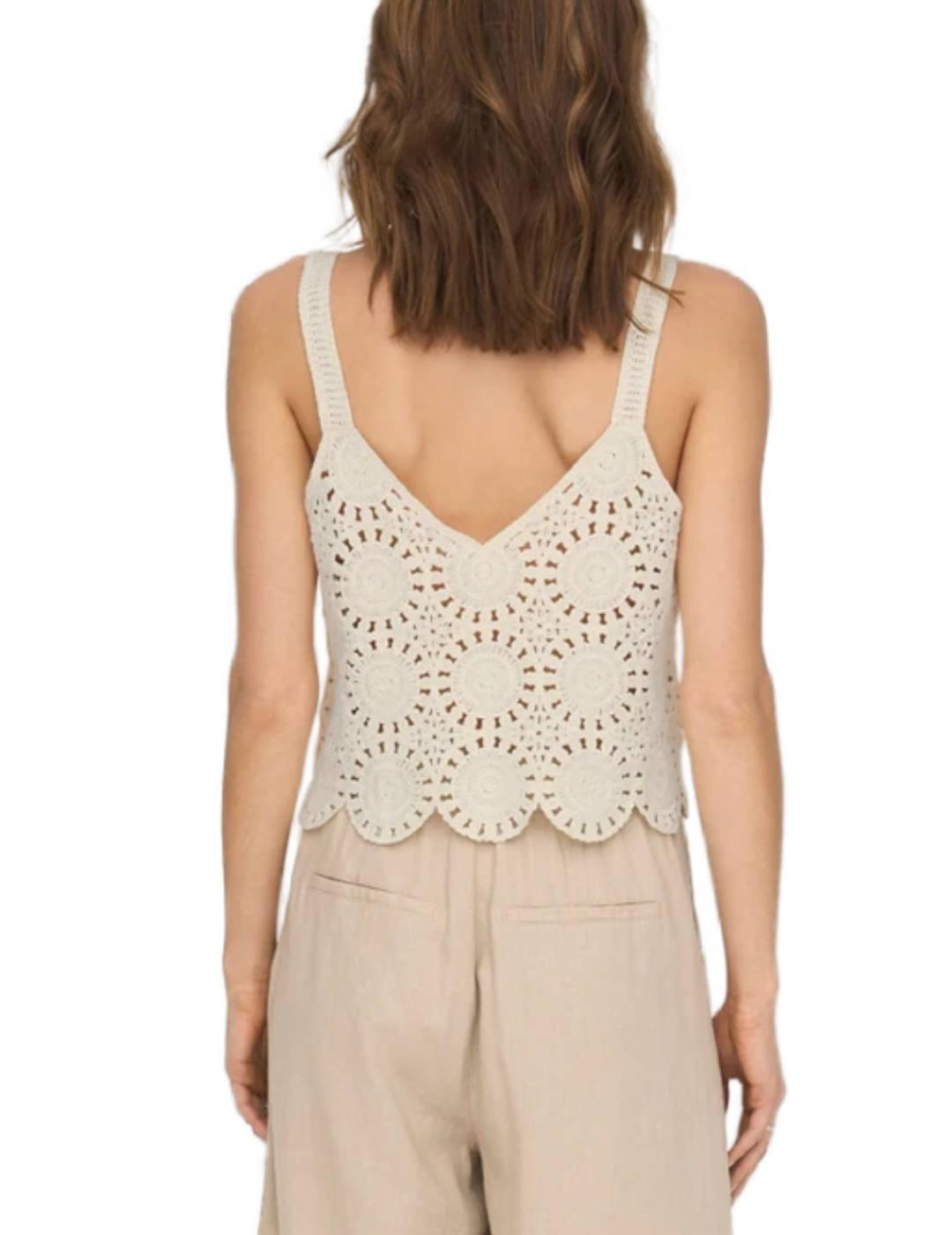Top Only Yvonne crochet beige de mujer