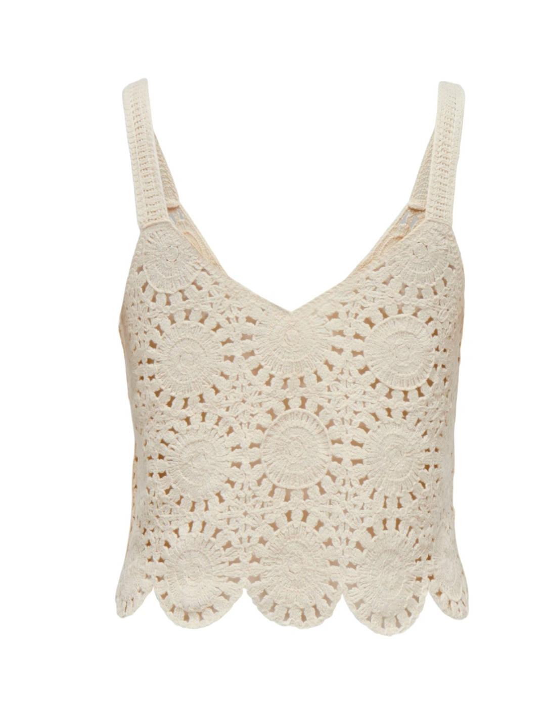 Top Only Yvonne crochet beige de mujer