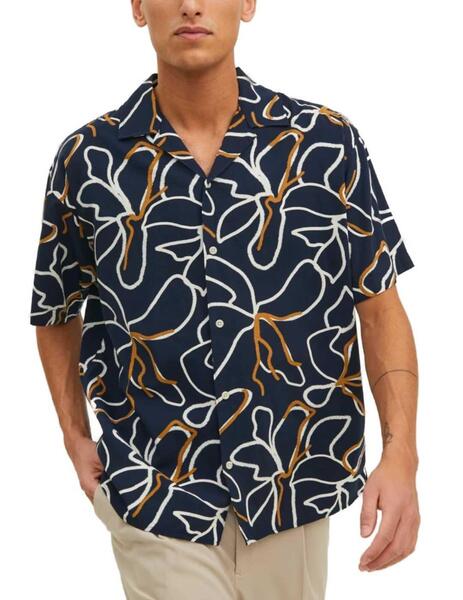 Camisa Jack&Jones Tropic marino rayas manga corta de hombre