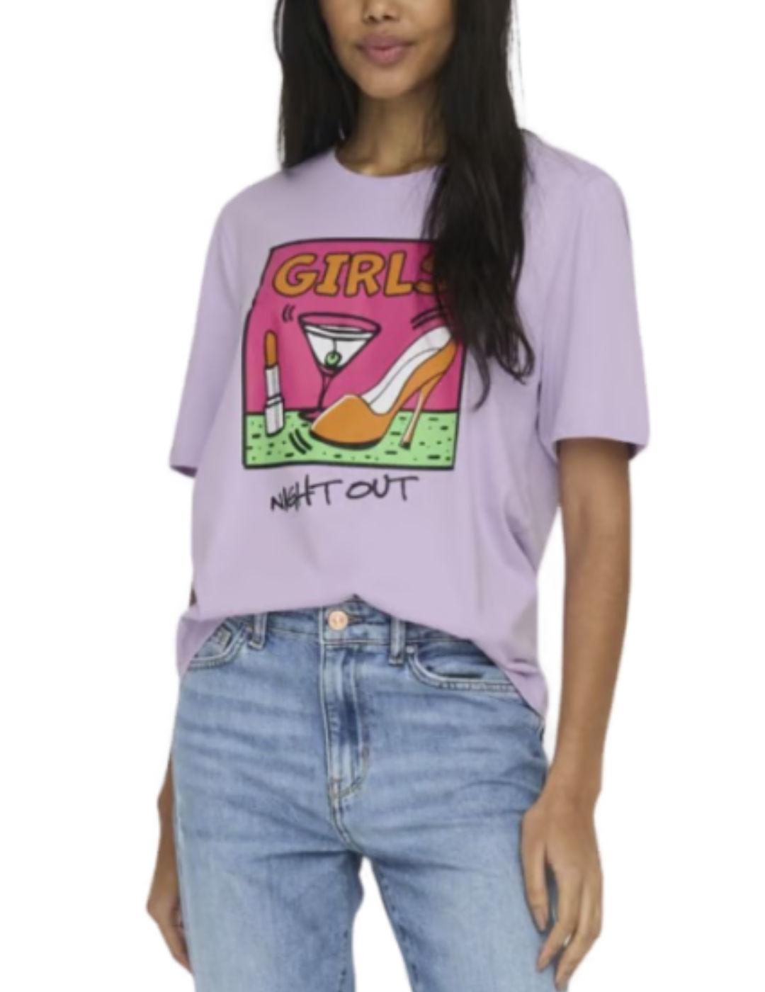 Camiseta Only Karen lila estampada para mujer