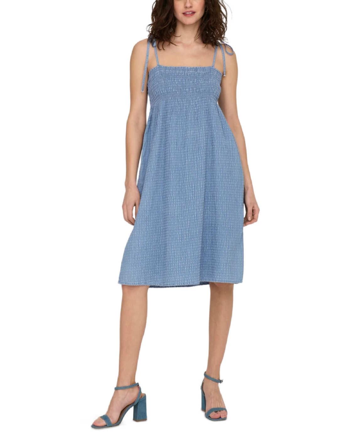 Vestido Only laurel nido de abeja denim azul medio de mujer