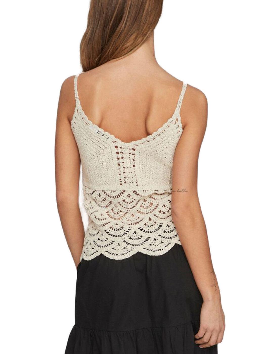 Top Vila Ada beige crochet para mujer
