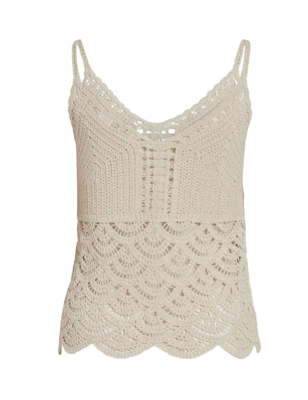 Top Vila Ada beige crochet para mujer