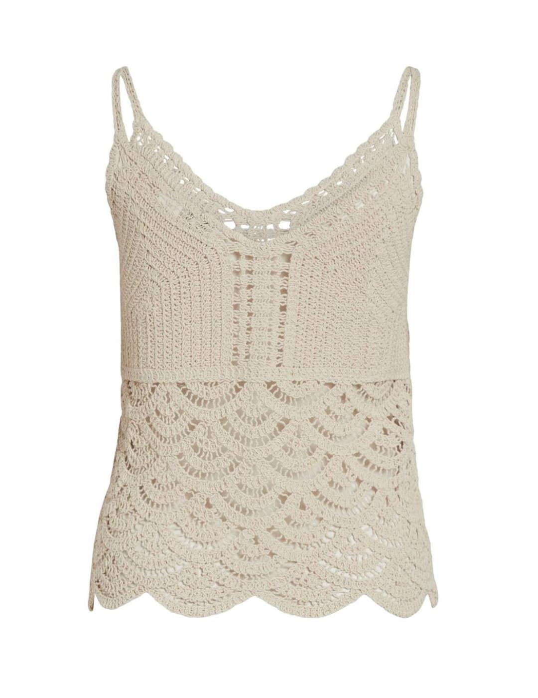 Top Vila Ada beige crochet para mujer