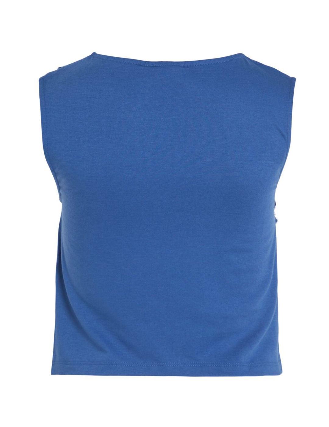 Camiseta Vila Mosto azul eléctrico manga sisa para mujer