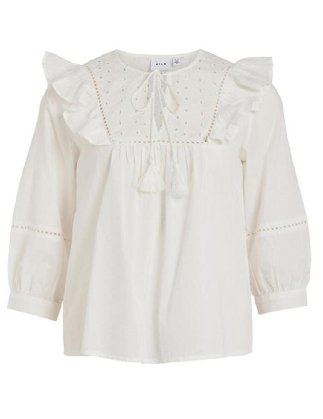Blusa Vila Thea blanca manga larga para mujer