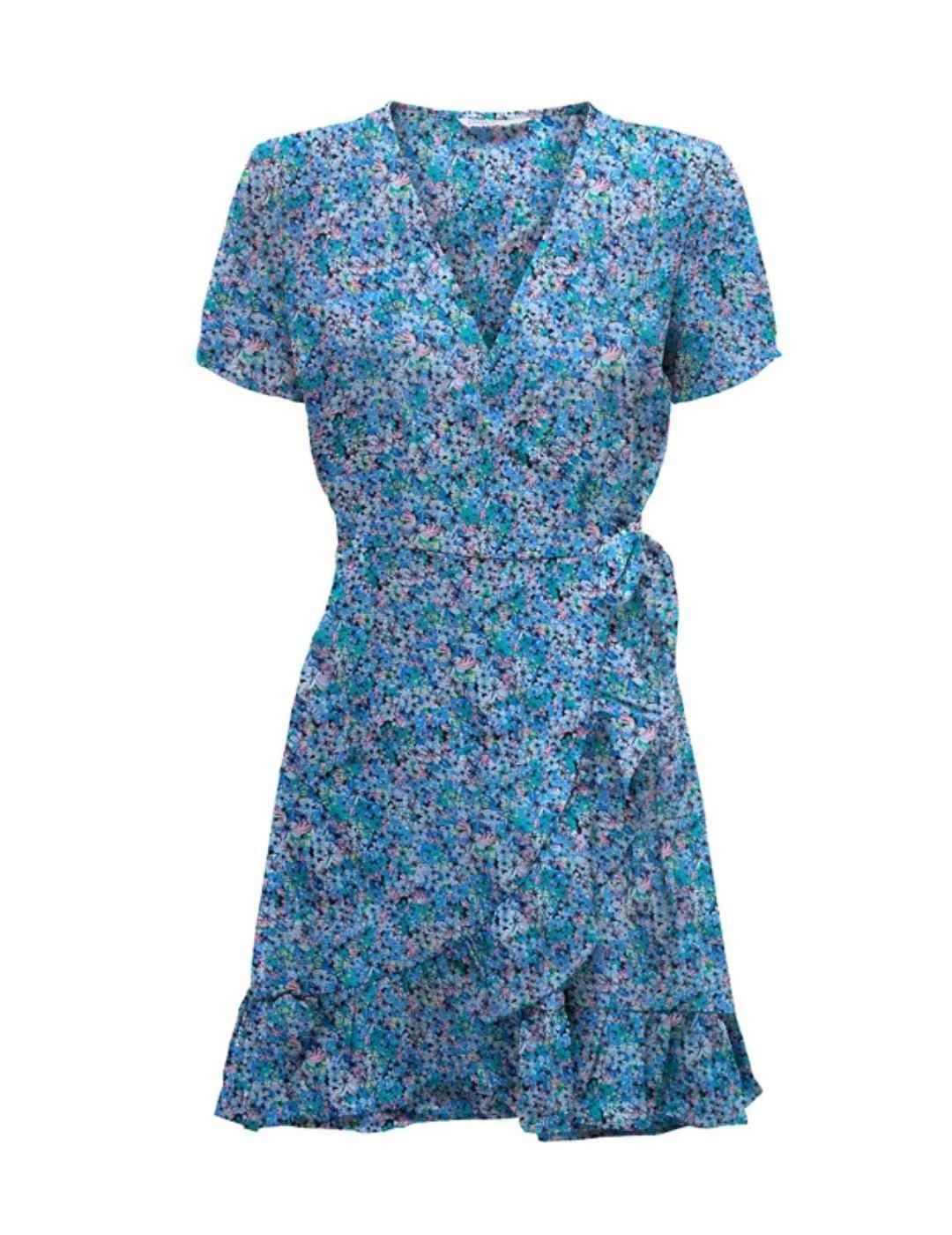 Vestido Only Nova cruzado verde estampado flores para mujer