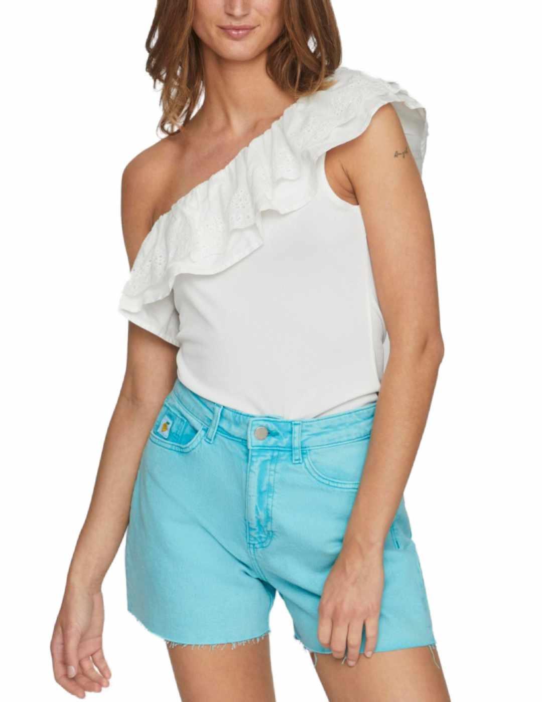 Top Vila Ala con volante blanco asimetrico de mujer