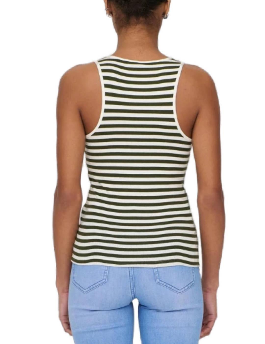 Top Only Lany verde raya blanca manga sisa para mujer