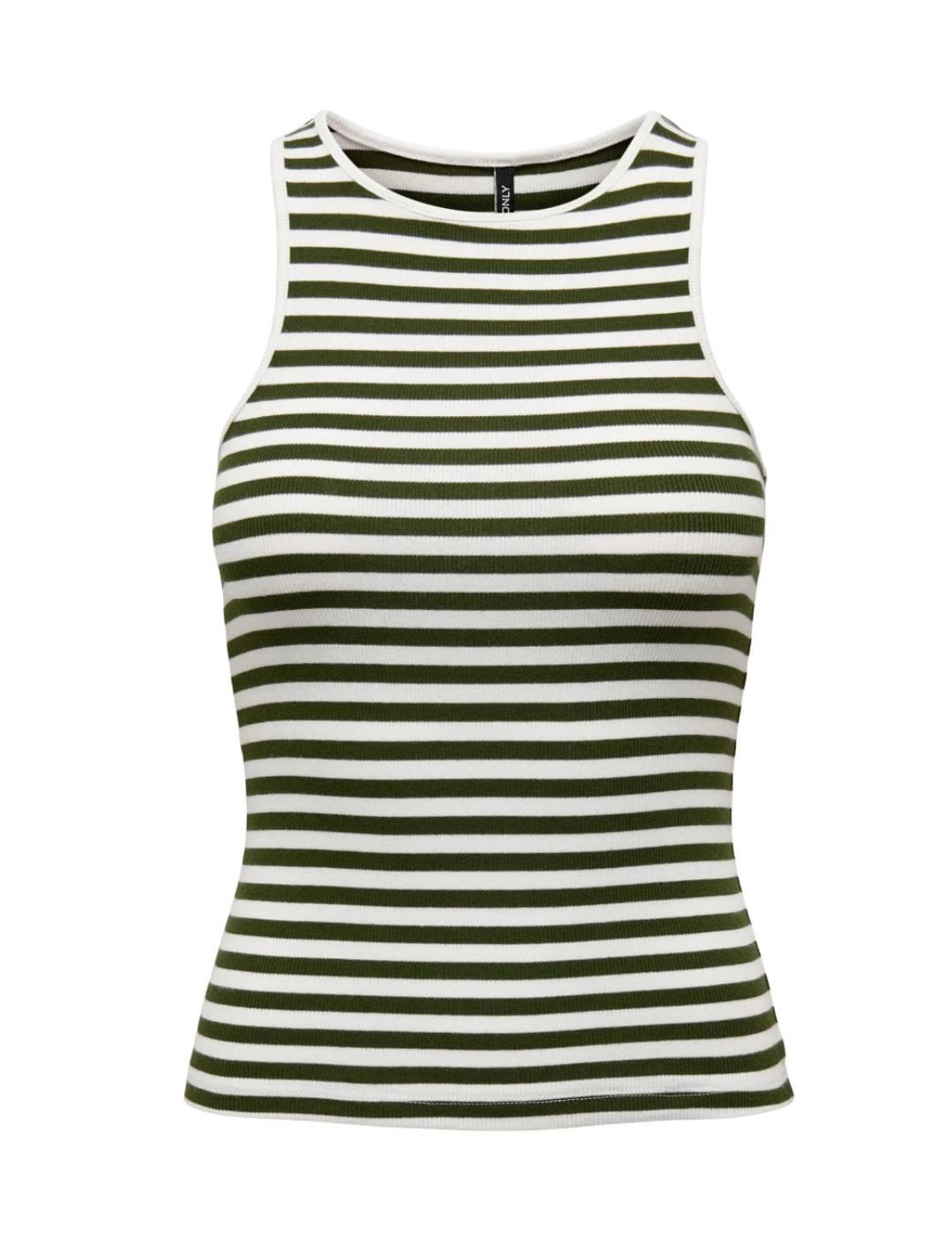 Top Only Lany verde raya blanca manga sisa para mujer