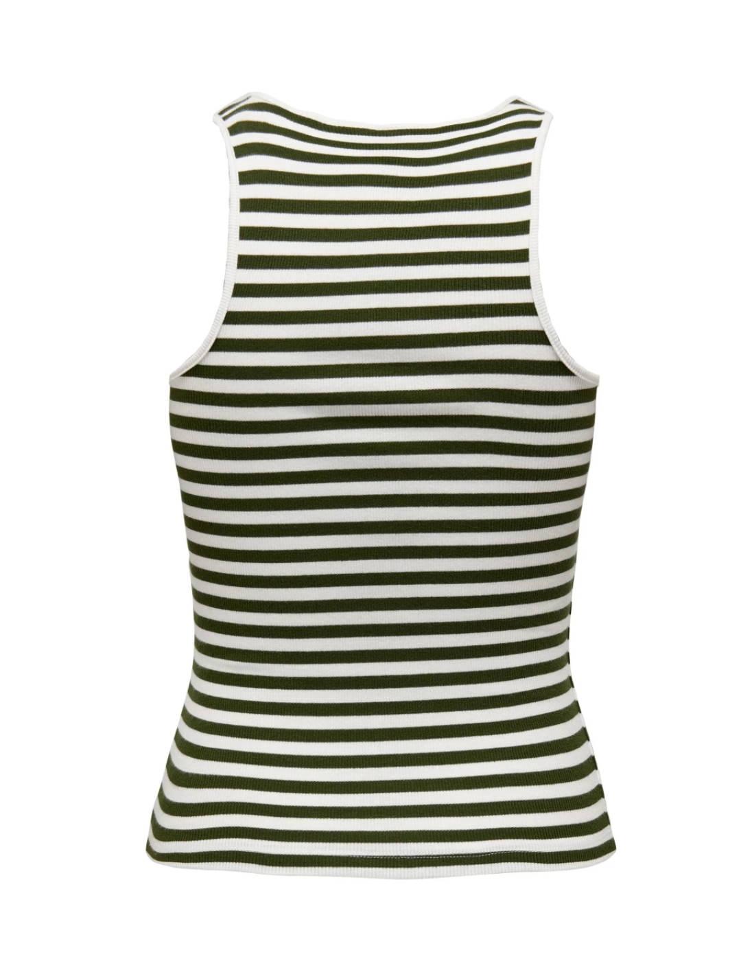 Top Only Lany verde raya blanca manga sisa para mujer