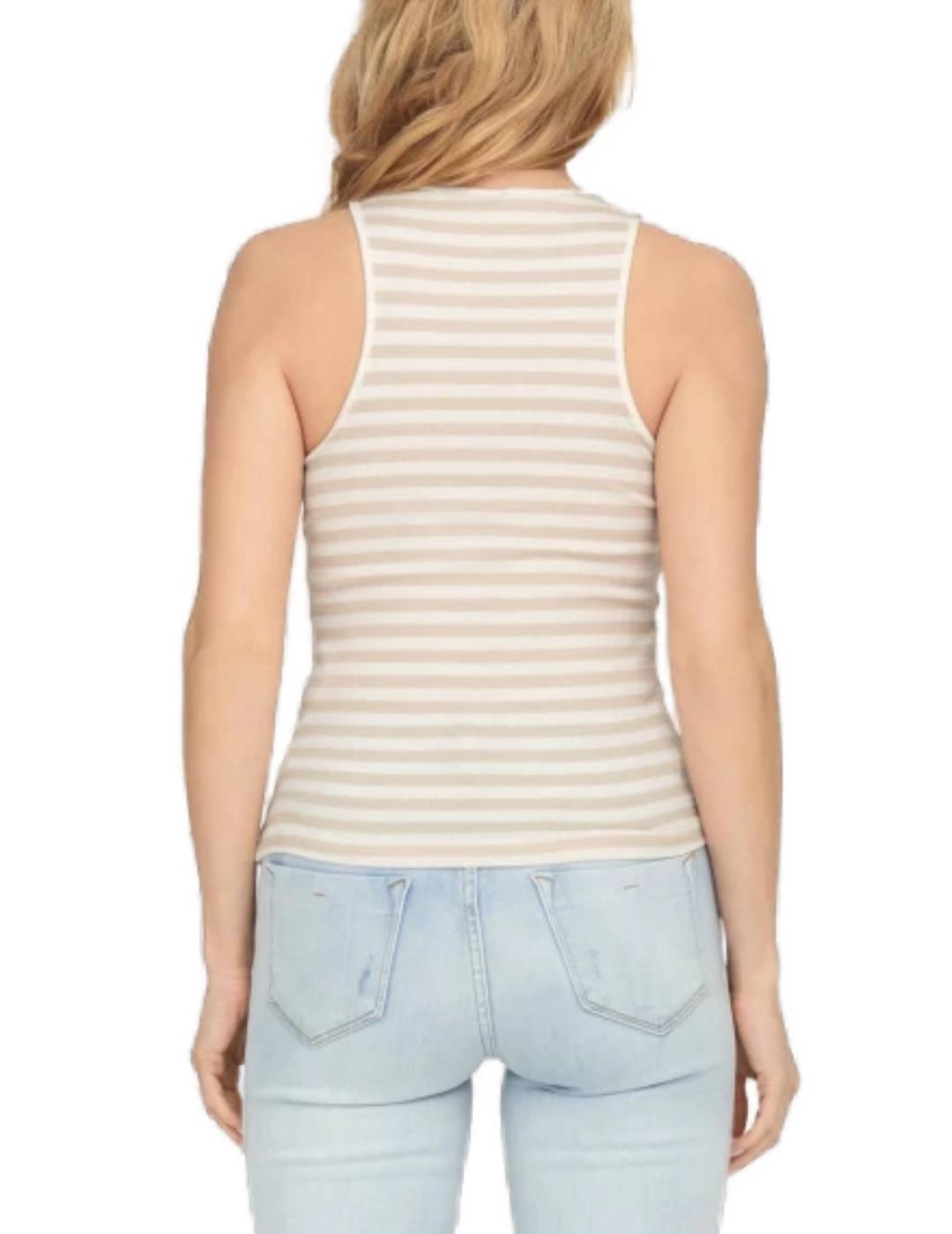 Top Only Lany beige raya blanca manga sisa para mujer