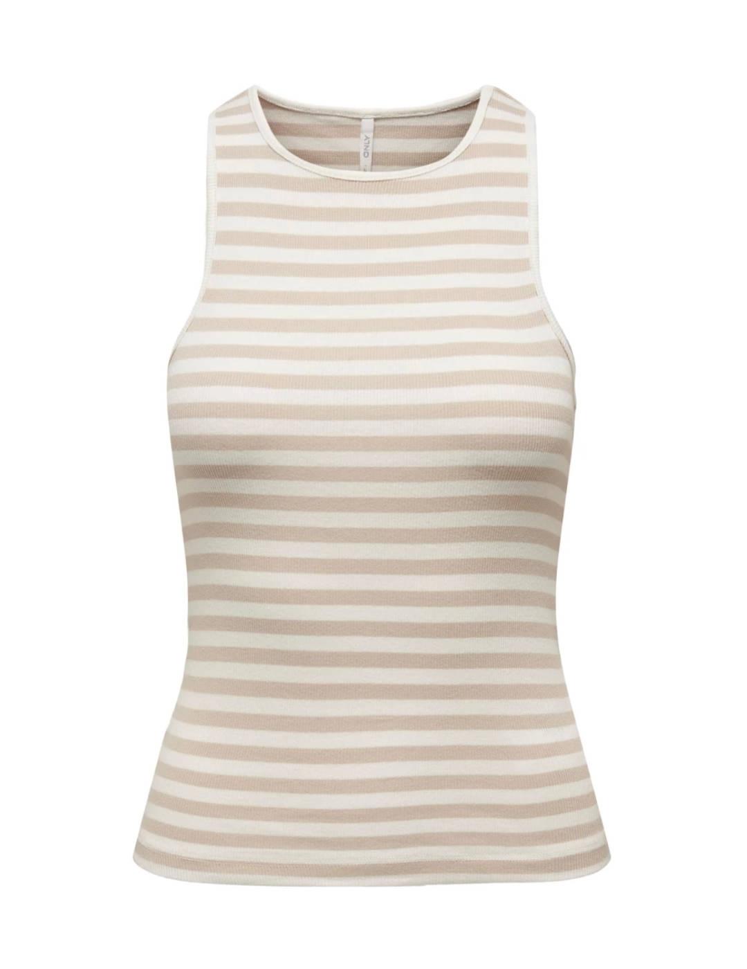 Top Only Lany beige raya blanca manga sisa para mujer