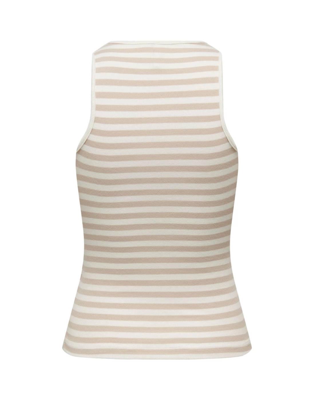 Top Only Lany beige raya blanca manga sisa para mujer