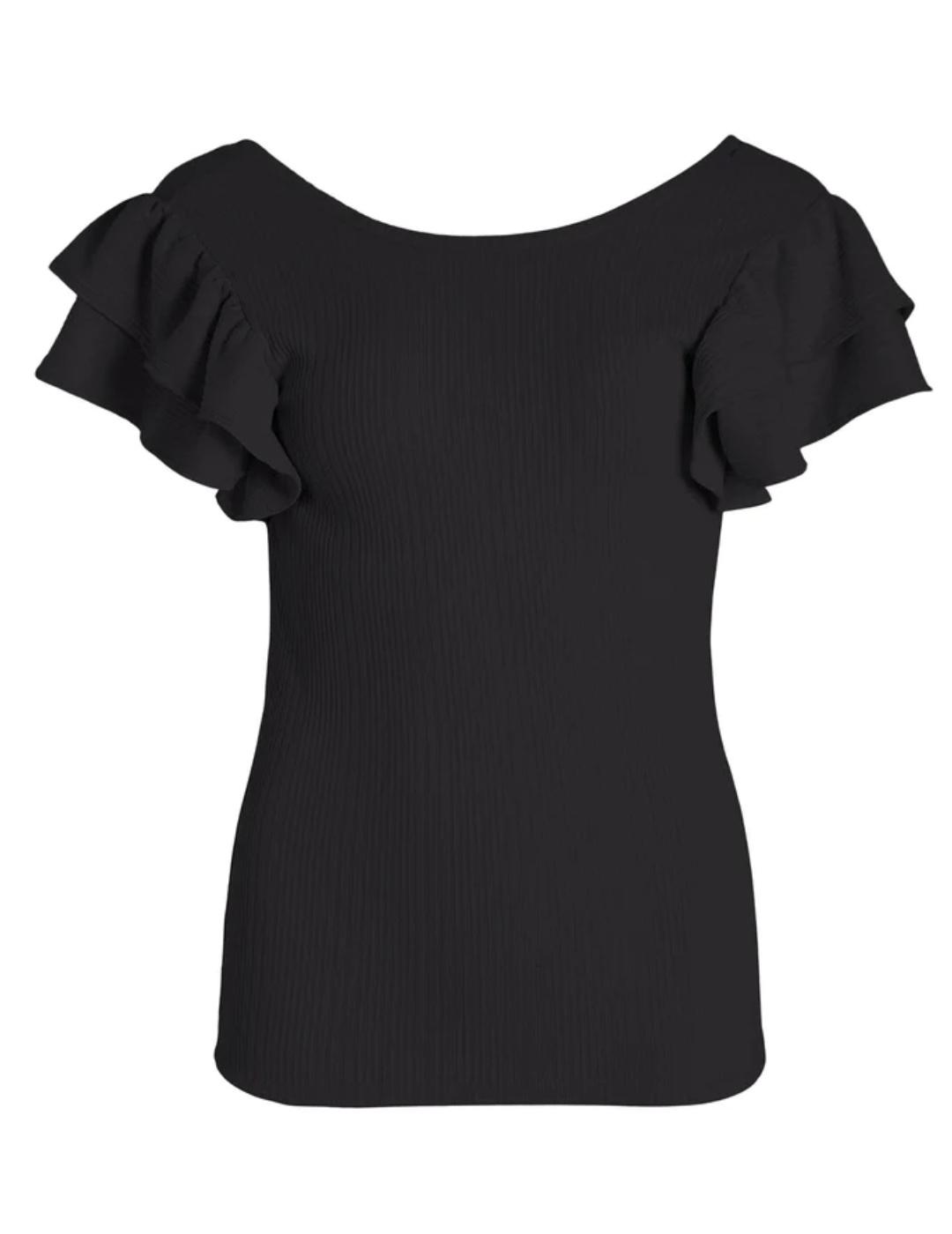 Camiseta Vila Sadie negra de volantes de mujer