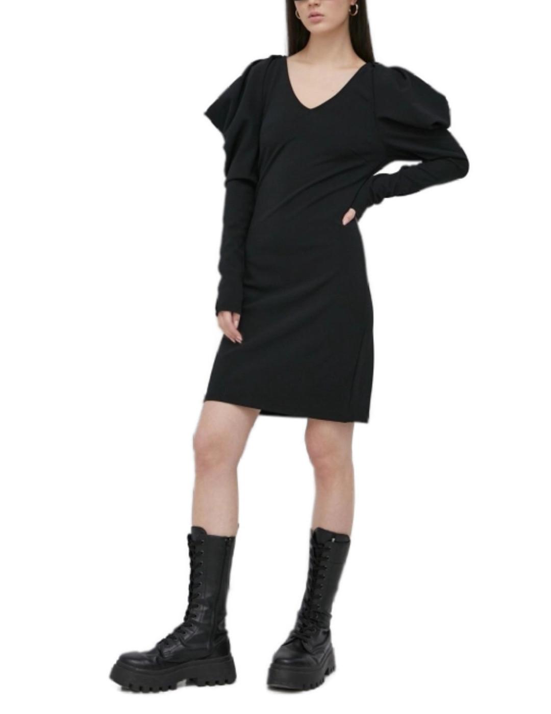 Vestido corto Vila Livia negro cuello pico para mujer