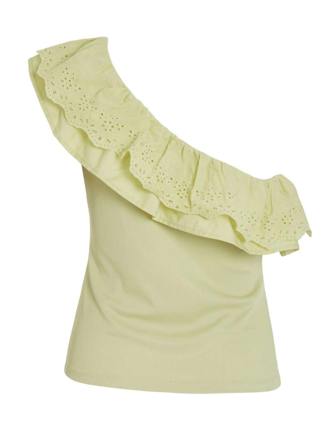 Top Vila Ala con volante verde asimetrico de mujer