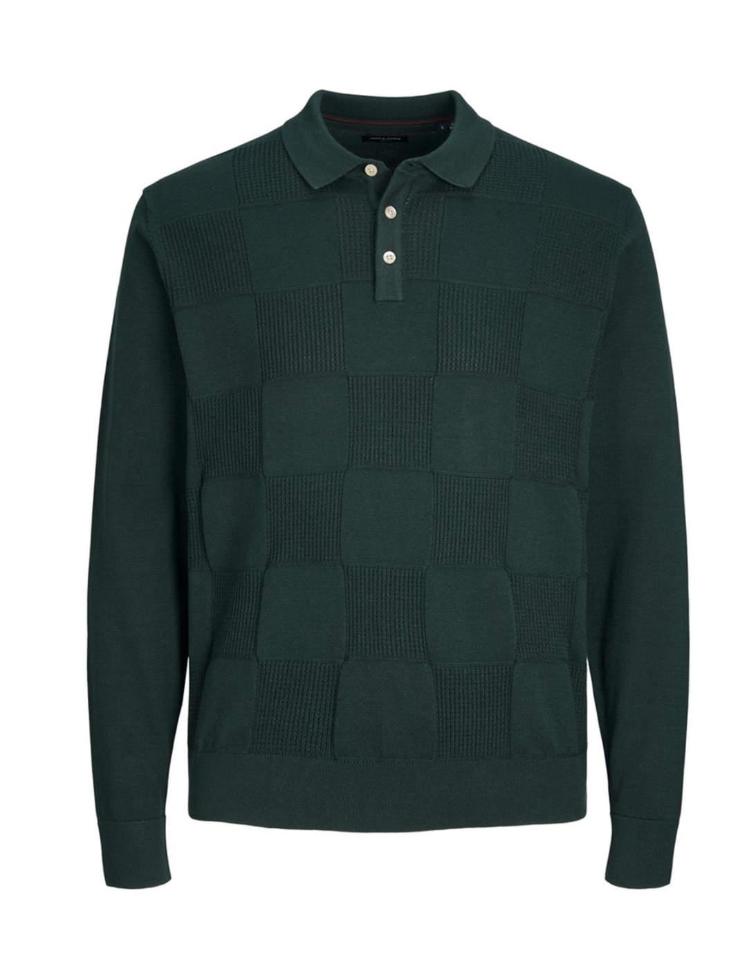 Jersey Jack&Jones Blucheker verde cuello camisero de hombre