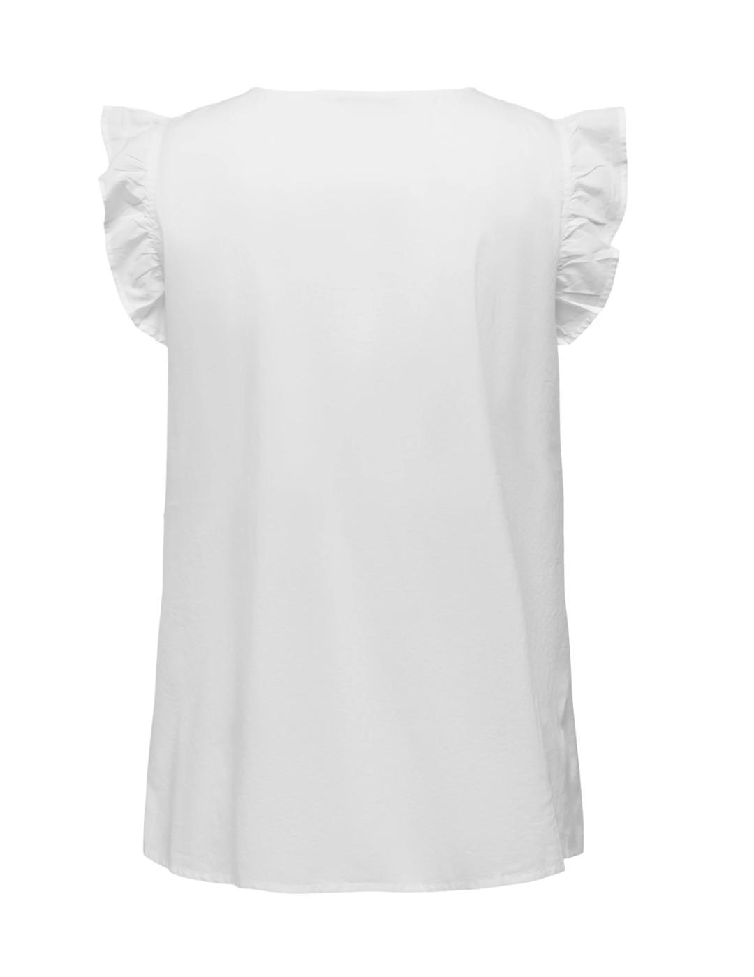 Camiseta Only Carmakoma Chalinos blanco volantes mujer