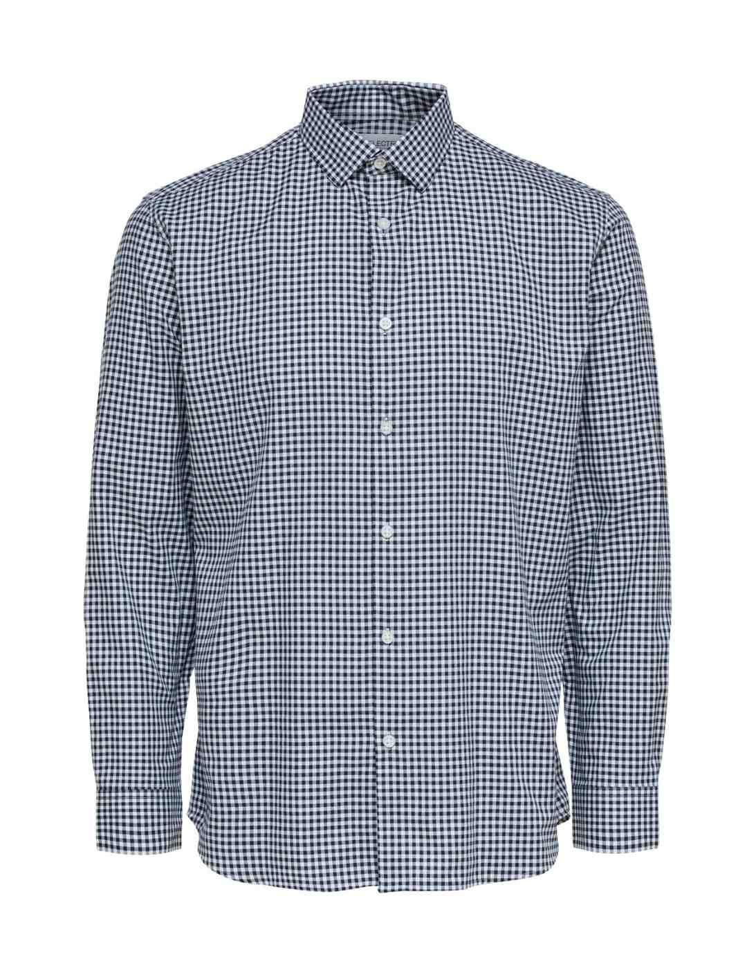 Camisa Selected Pimpoint cuadros blanco y negro para hombre