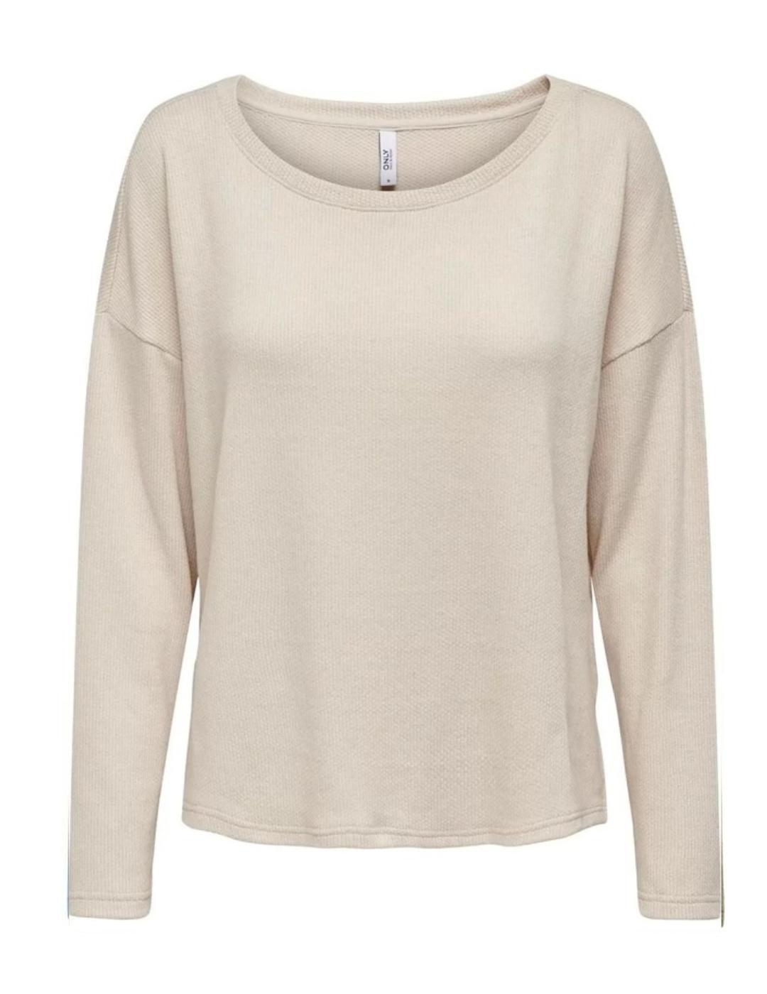 Jersey Only textura cuello barco beige manga larga de mujer