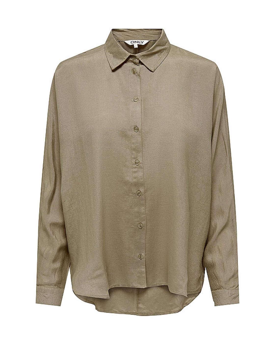 Camisa Only Aster marron de lino para mujer