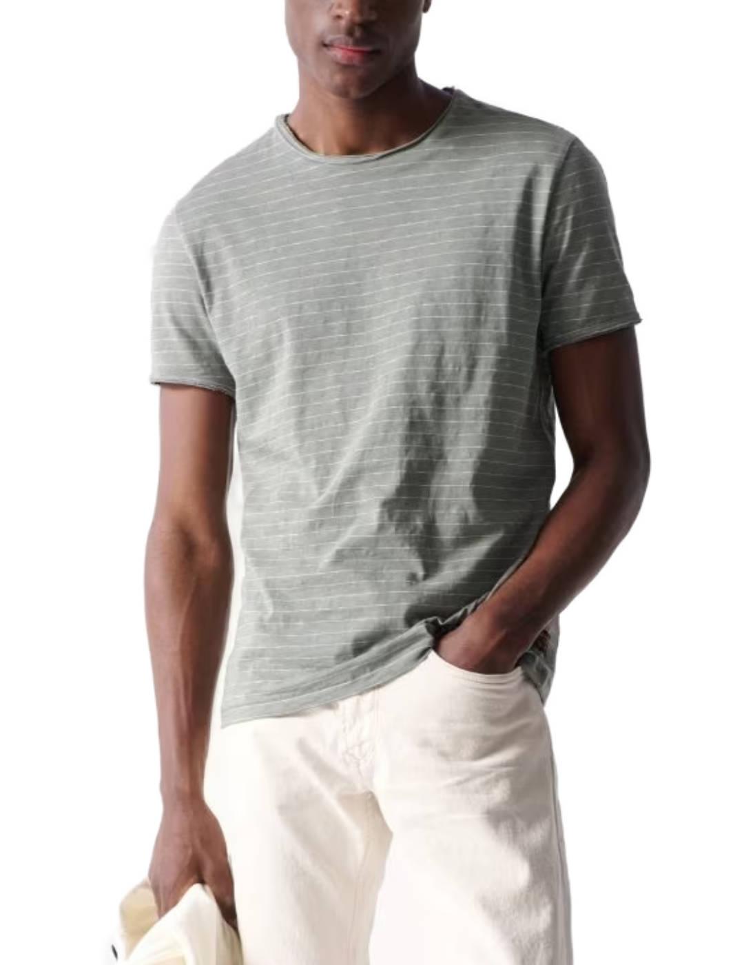 Camiseta Salsa de rayas verde/blanca manga corta de hombre