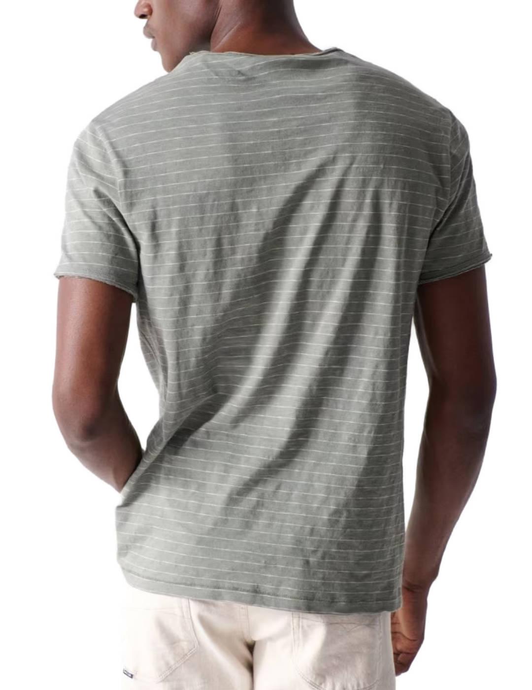 Camiseta Salsa de rayas verde/blanca manga corta de hombre