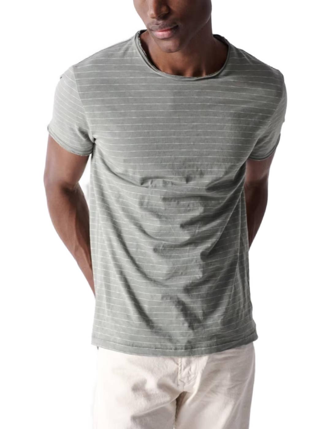 Camiseta Salsa de rayas verde/blanca manga corta de hombre