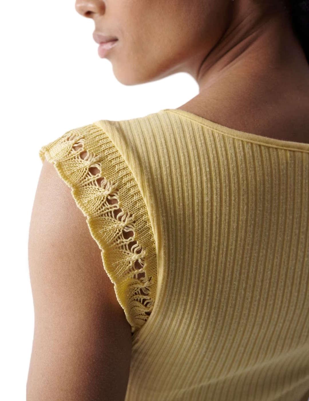 Top Salsa amarillo tirantes de encaje manga corta de mujer