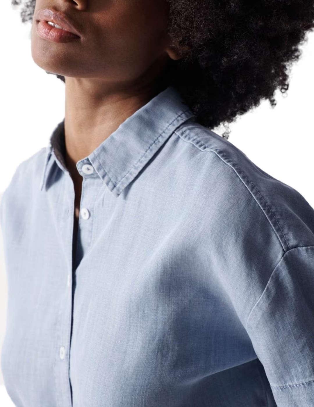 Camisa Salsa vaquera cropped loose manga corta de mujer