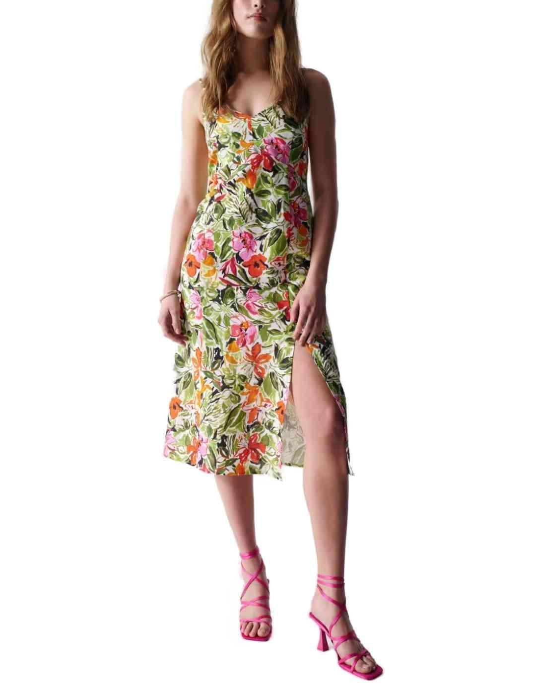 Vestido Salsa floral midi de tirantes finos para mujer