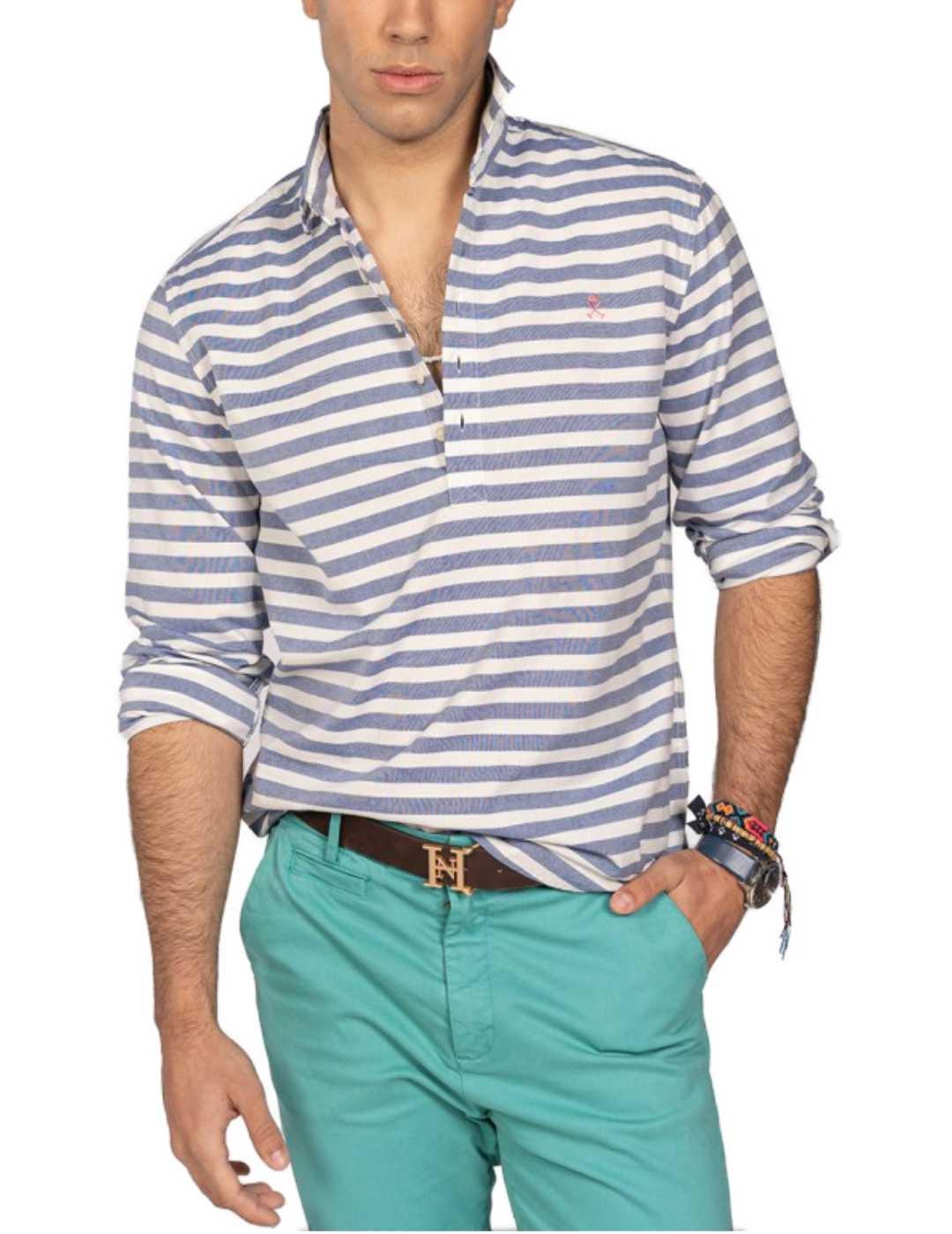 Camisa polera Harper Montecarlo raya azul para hombre