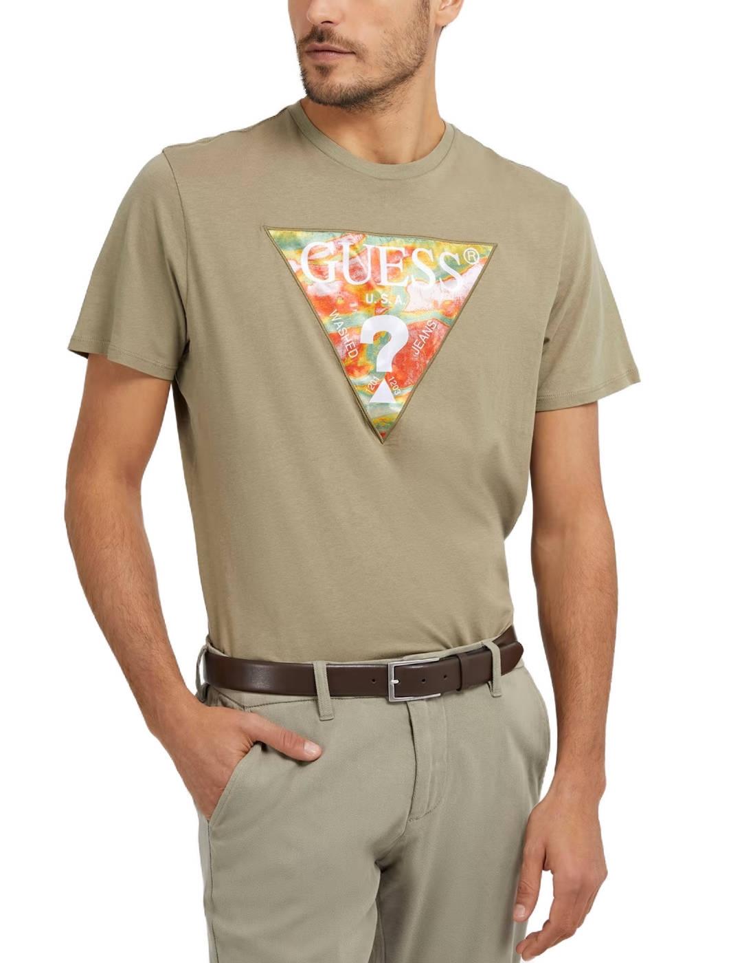 Camiseta Guess Abstract verde manga corta  para hombre