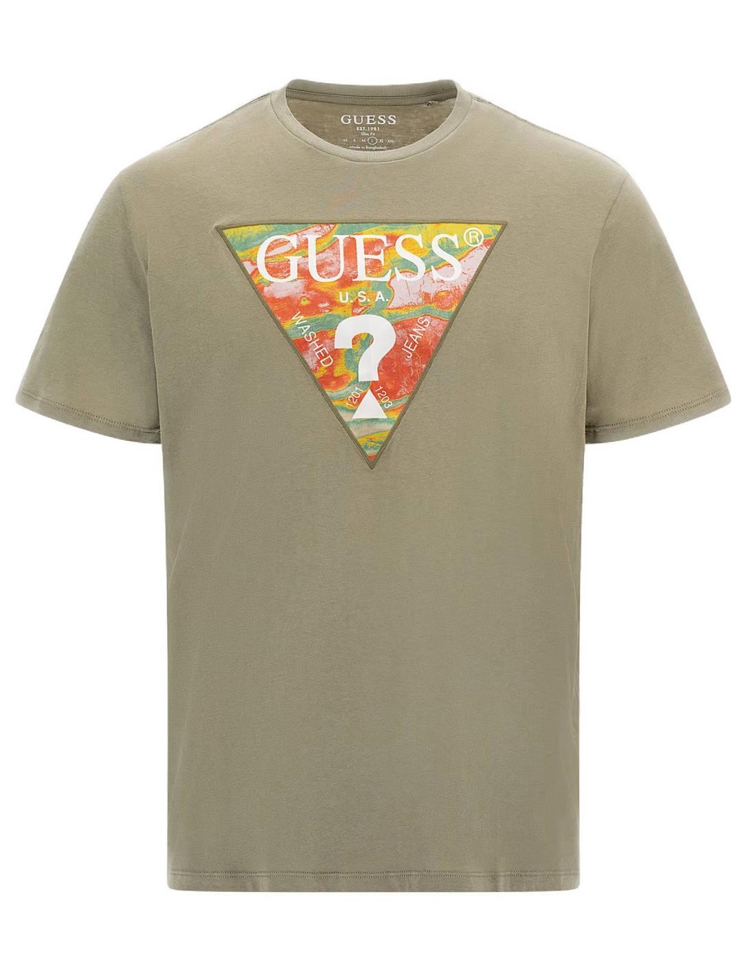 Camiseta Guess Abstract verde manga corta  para hombre