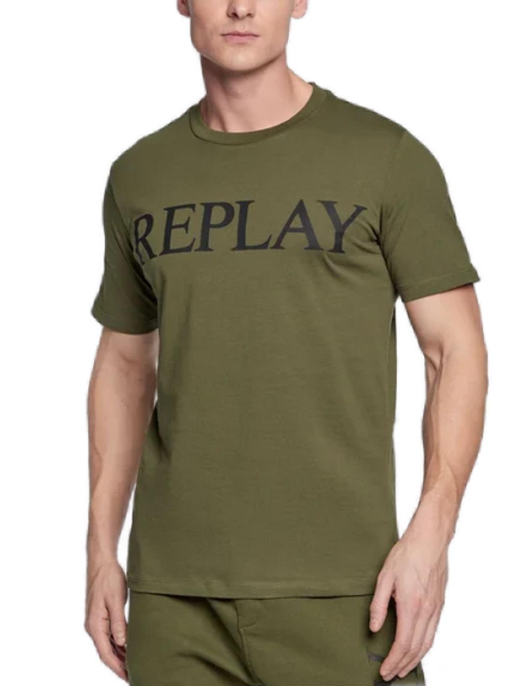 Camiseta Replay verde logo manga corta para hombre