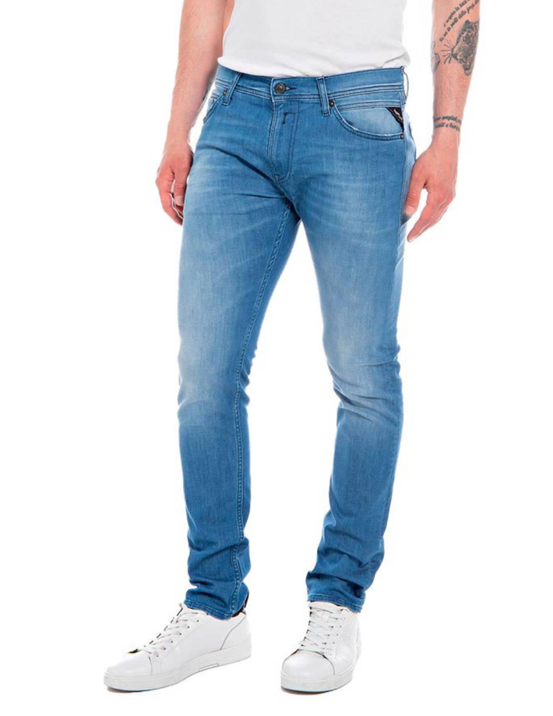 Pantalon vaquero Replay azul claro slim para hombre