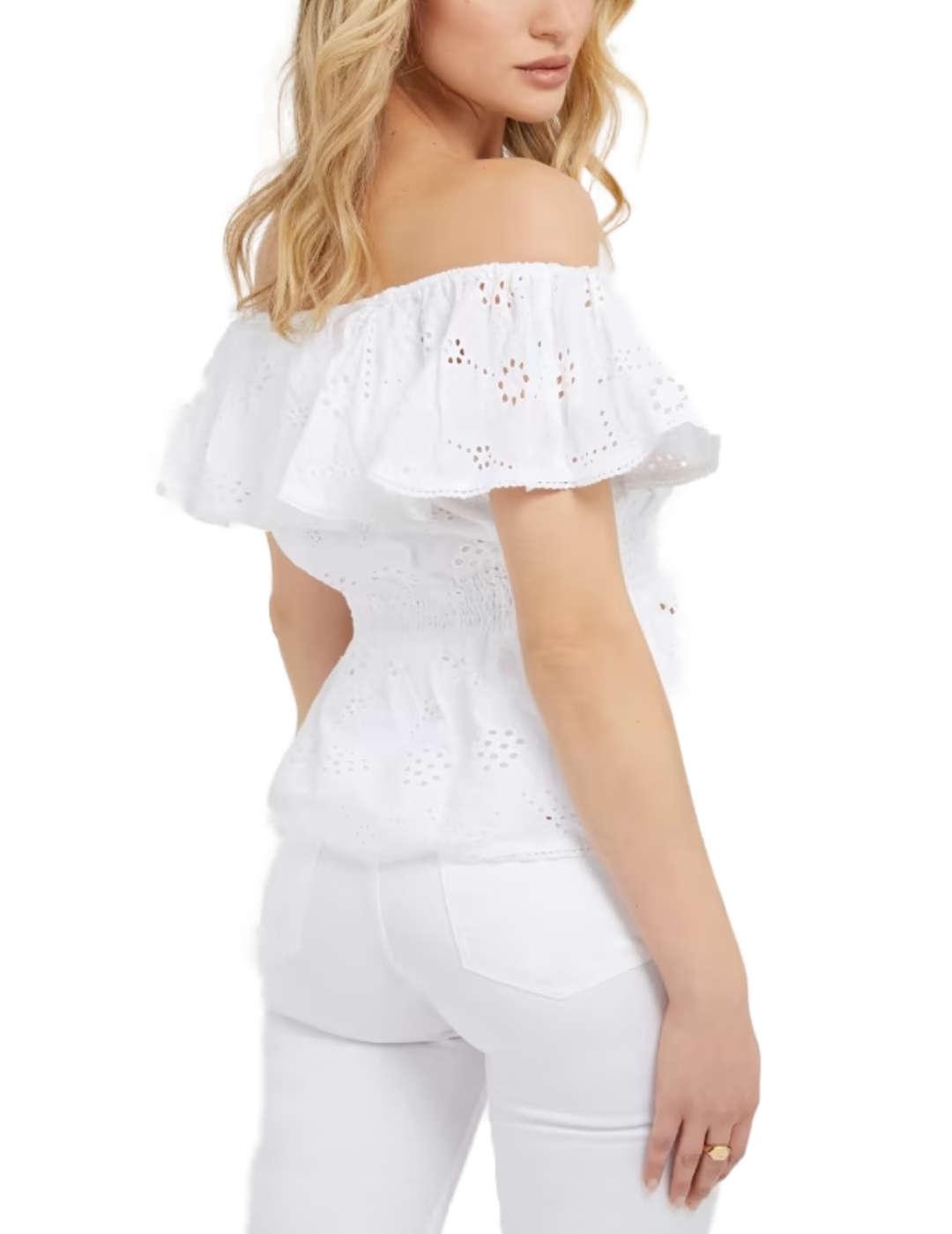 Blusa Guess Peggy blanca troquelada para mujer