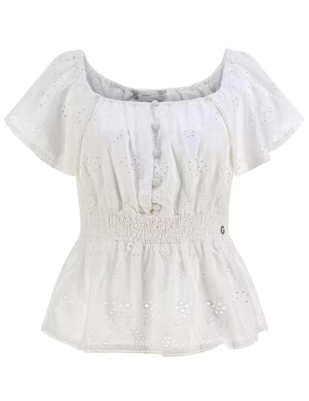 Blusa Guess Peggy blanca troquelada para mujer